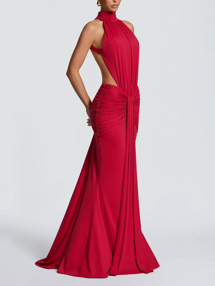 TWOTWINSTYLE Stand Collar Backless Elegant Dress