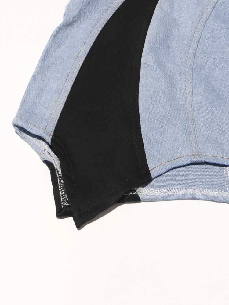 TWOTWINSTYLE Hit Color Patchwork Denim Fashion Mini Dress