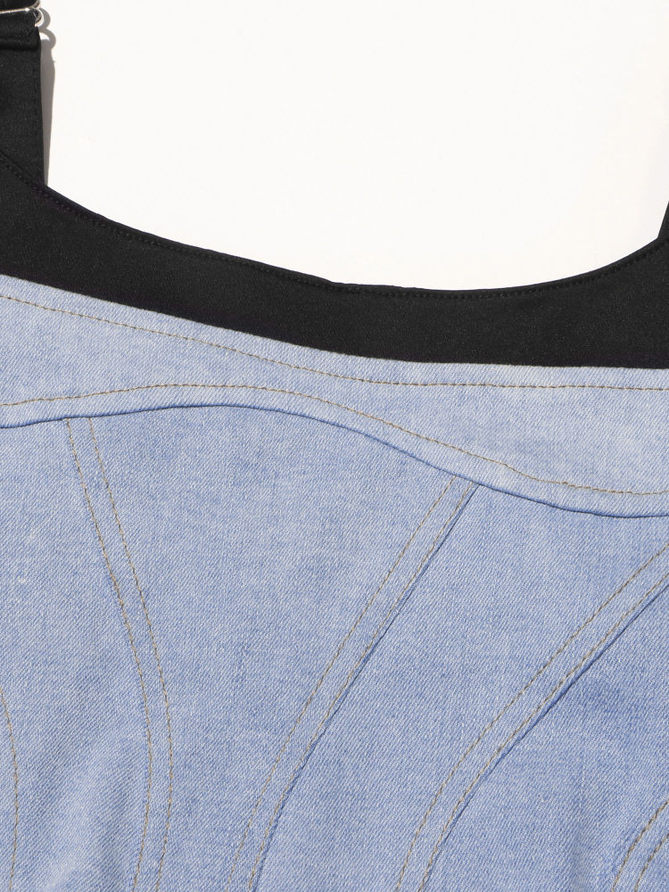 TWOTWINSTYLE Hit Color Patchwork Denim Fashion Mini Dress