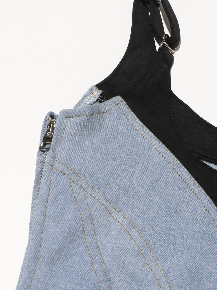 TWOTWINSTYLE Hit Color Patchwork Denim Fashion Mini Dress
