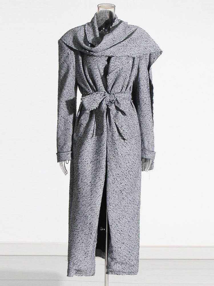 TWOTWINSTYLE Irregular Collar Long Sleeve Tunic Fashion Coat