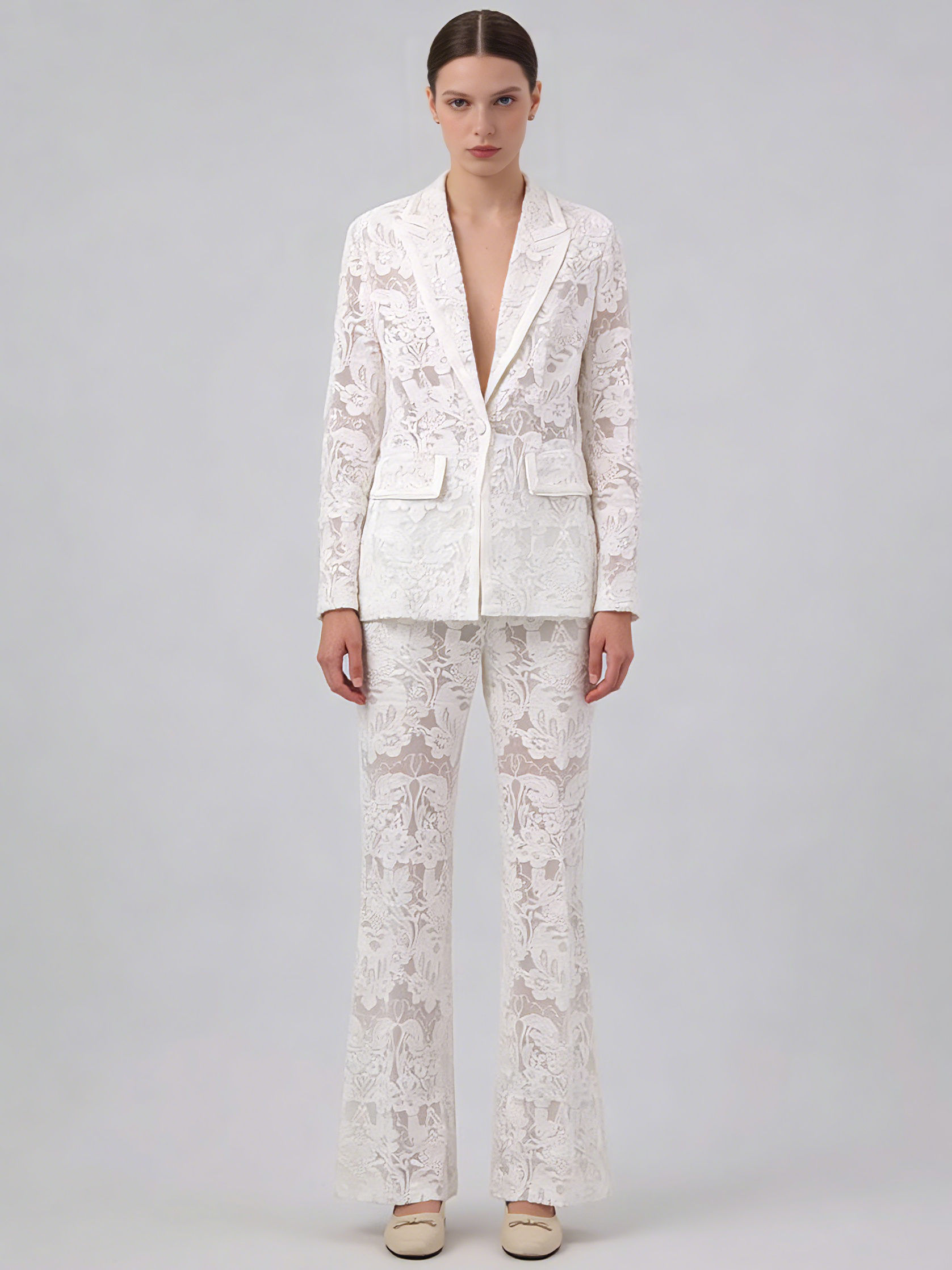 TWOTWINSTYLE Lapel Spliced Sequins Coat High Waist Patchwork Mesh Chic Set