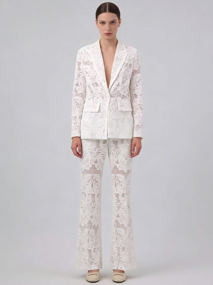 TWOTWINSTYLE Lapel Spliced Sequins Coat High Waist Patchwork Mesh Chic Set