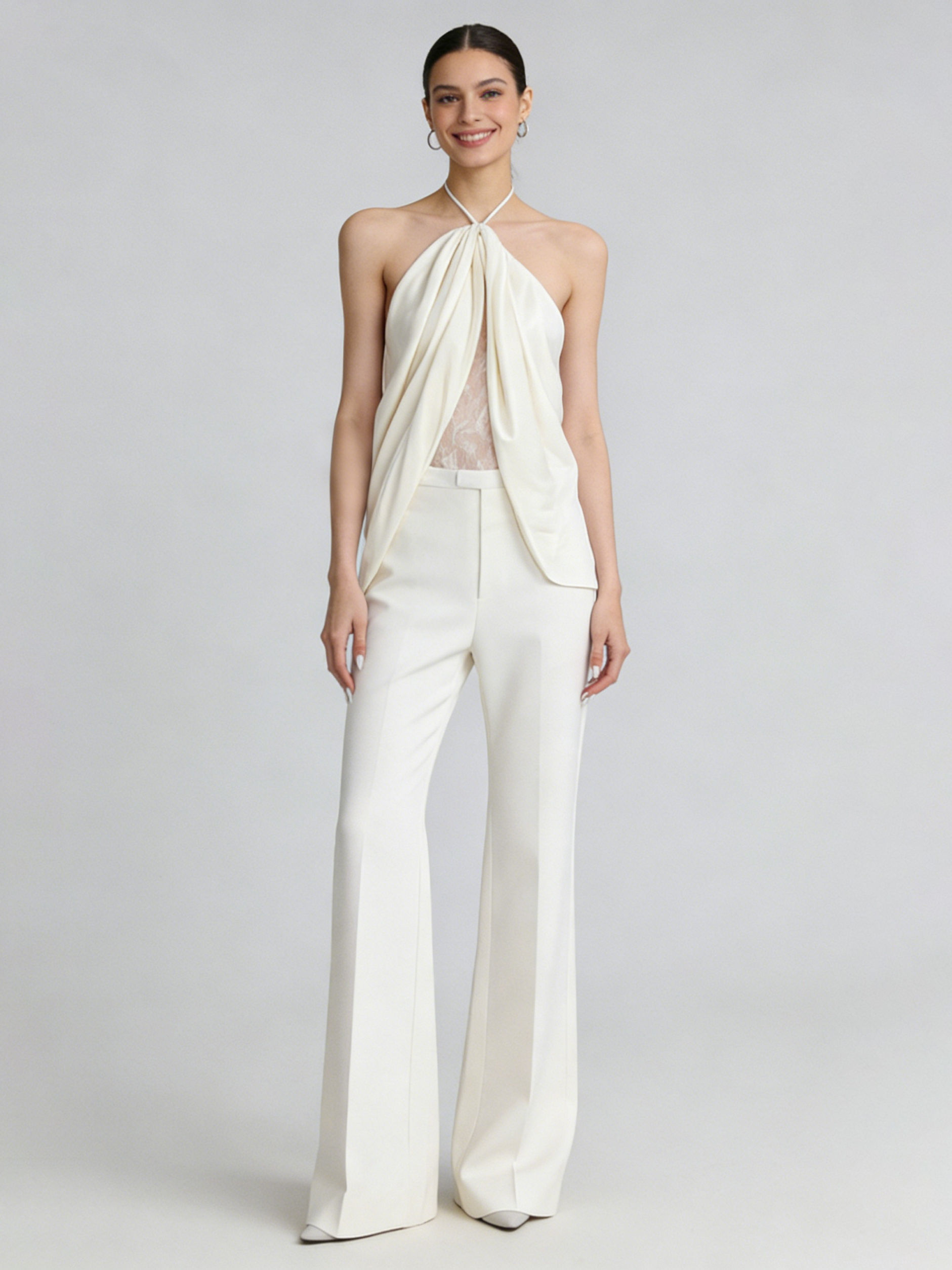 TWOTWINSTYLE Off Shoulder Spliced Lace Vest High Waist Pants Fashion Set