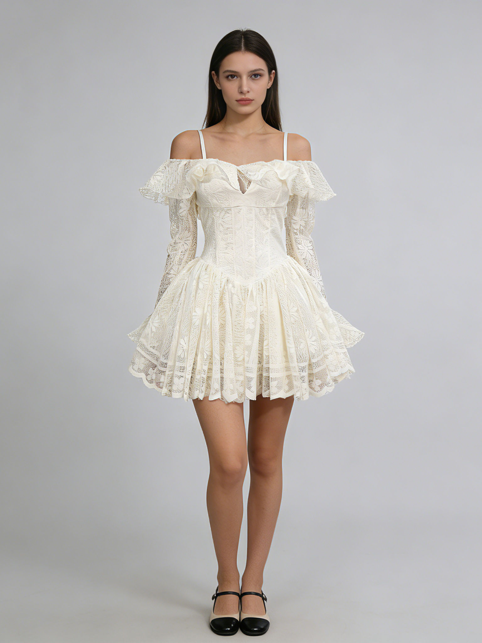TWOTWINSTYLE Off Shoulder Tunic Patchwork Lace Fashion Dress