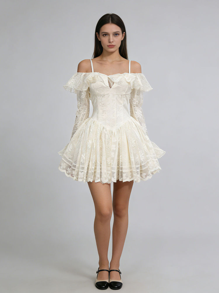 TWOTWINSTYLE Off Shoulder Tunic Patchwork Lace Fashion Dress