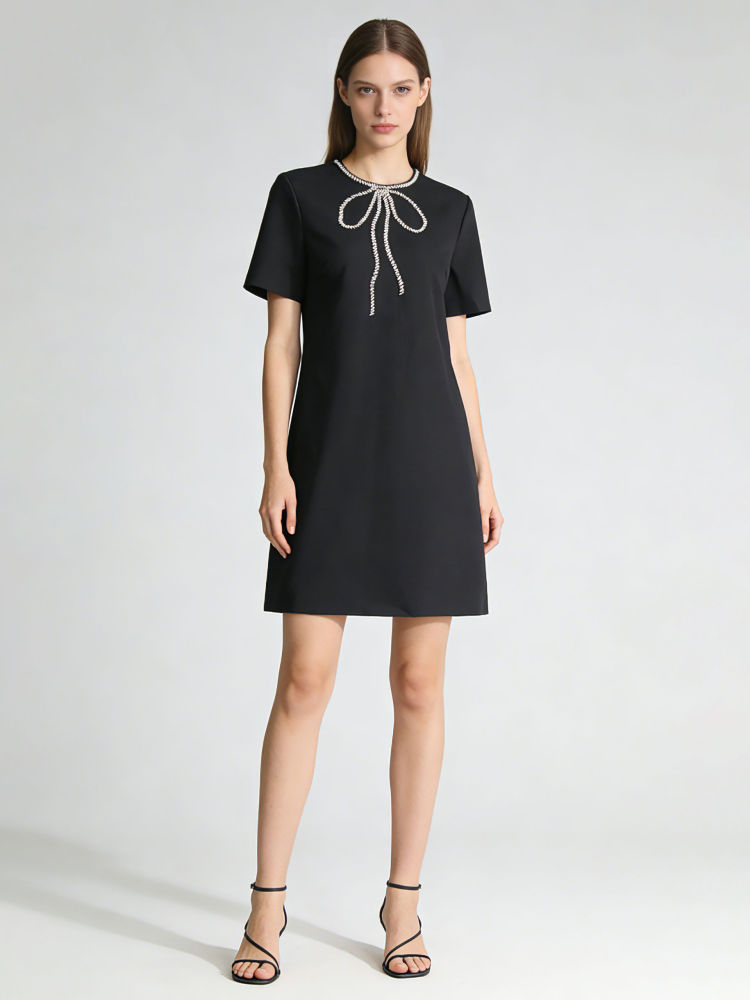 TWOTWINSTYLE Round Neck Patchwork Diamond Solid Dress