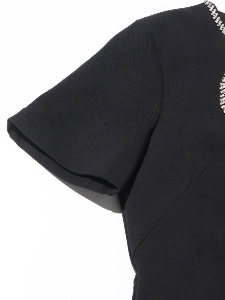 TWOTWINSTYLE Round Neck Patchwork Diamond Solid Dress