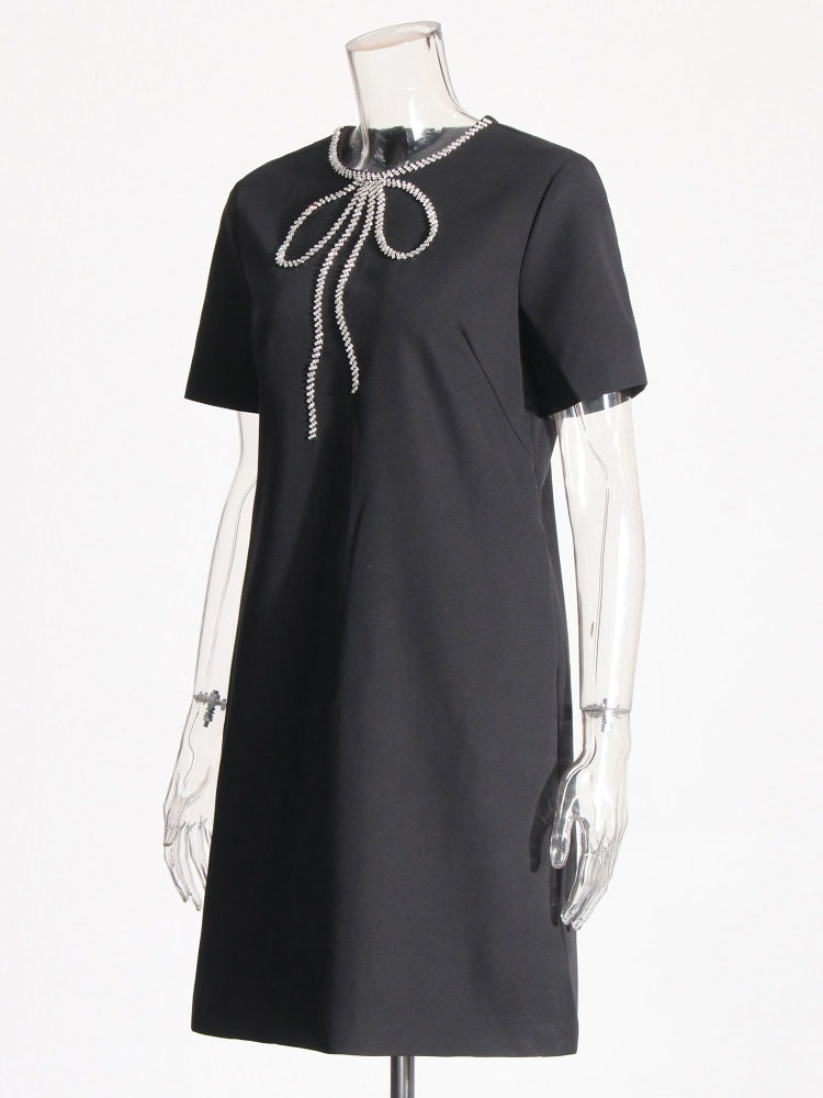 TWOTWINSTYLE Round Neck Patchwork Diamond Solid Dress