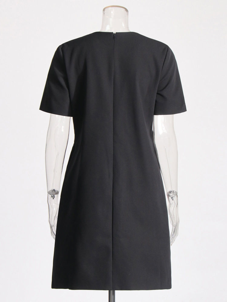 TWOTWINSTYLE Round Neck Patchwork Diamond Solid Dress