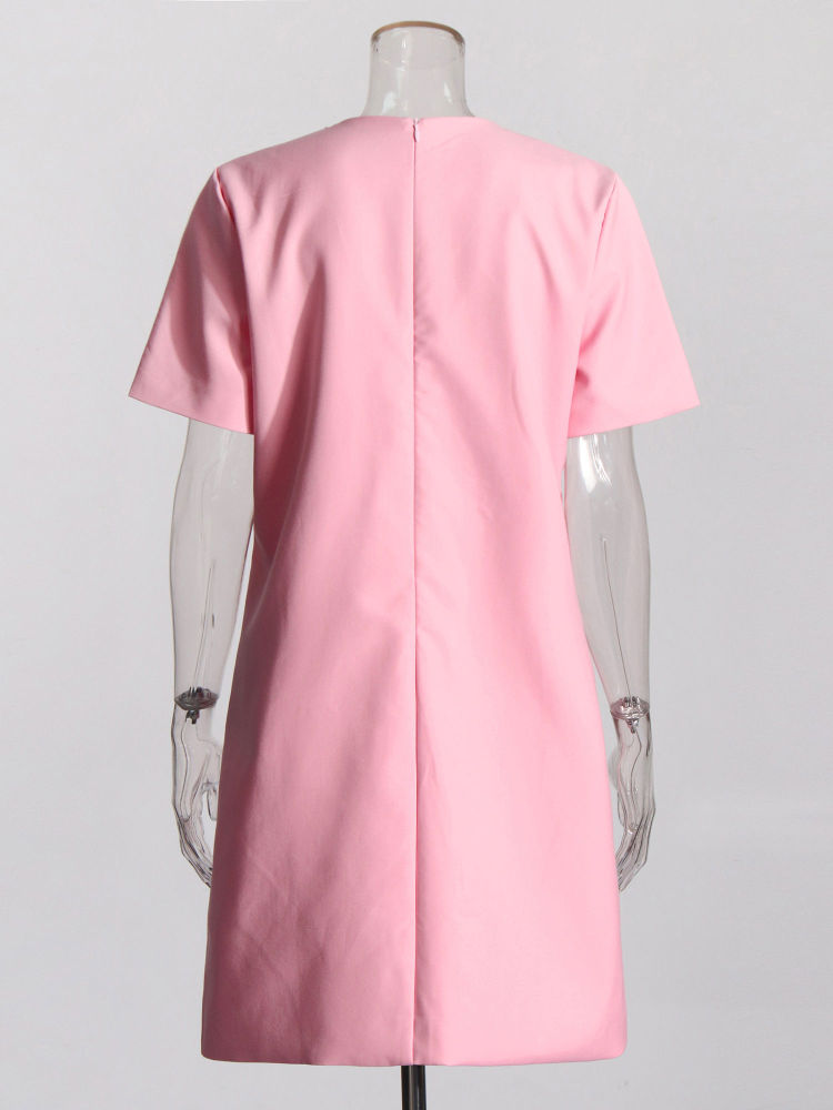 TWOTWINSTYLE Round Neck Patchwork Diamond Solid Dress
