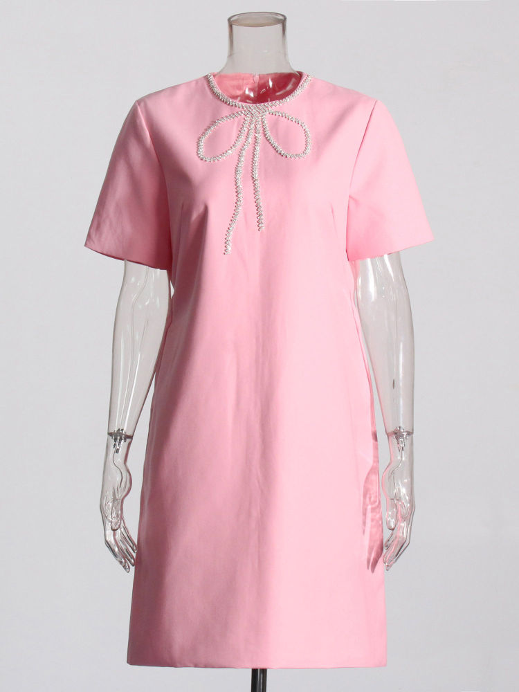 TWOTWINSTYLE Round Neck Patchwork Diamond Solid Dress