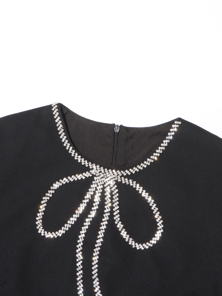 TWOTWINSTYLE Round Neck Patchwork Diamond Solid Dress
