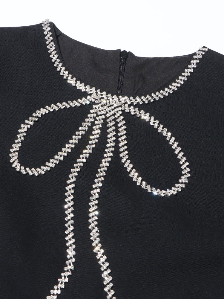 TWOTWINSTYLE Round Neck Patchwork Diamond Solid Dress