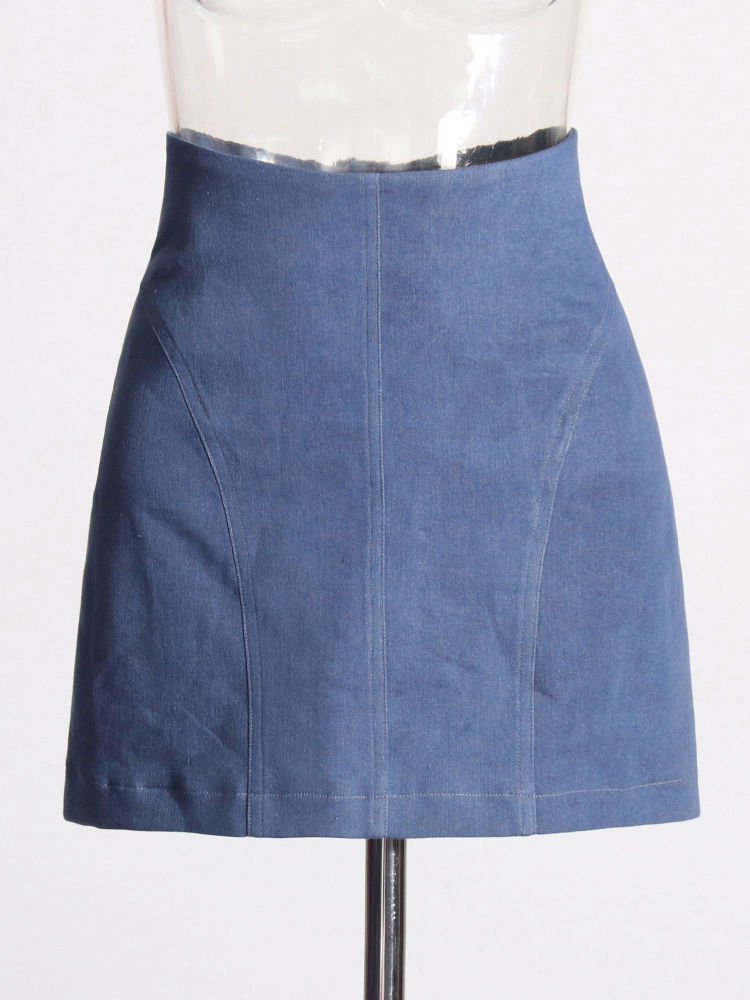 TWOTWINSTYLE Round Neck Spliced Denim Crop Top High Waist Skirt Fashion Set