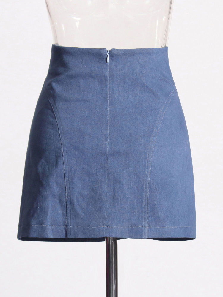 TWOTWINSTYLE Round Neck Spliced Denim Crop Top High Waist Skirt Fashion Set