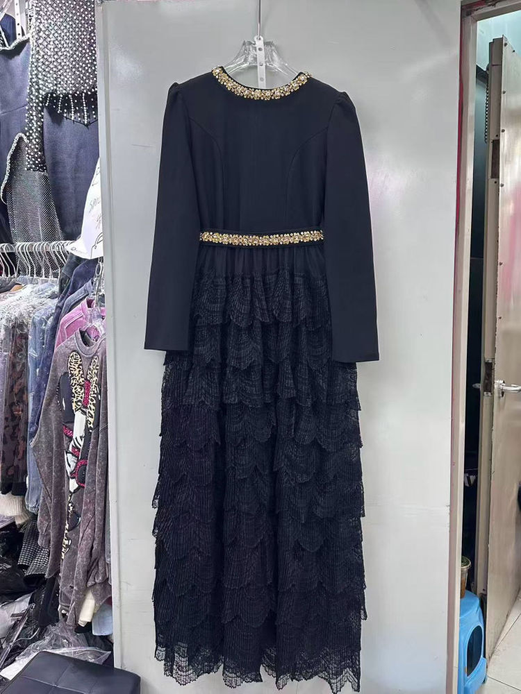 TWOTWINSTYLE Round Neck Spliced Diamond Tunic Elegant Dress