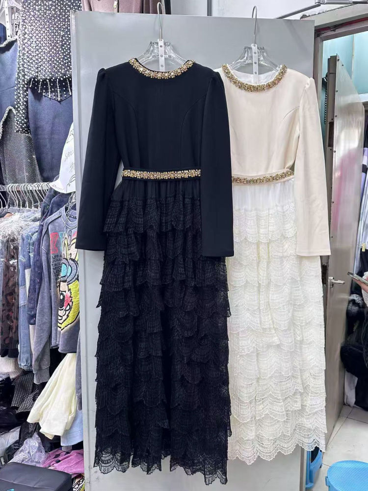 TWOTWINSTYLE Round Neck Spliced Diamond Tunic Elegant Dress