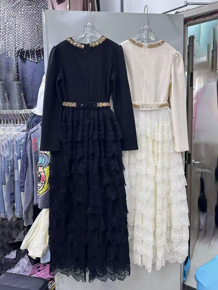 TWOTWINSTYLE Round Neck Spliced Diamond Tunic Elegant Dress