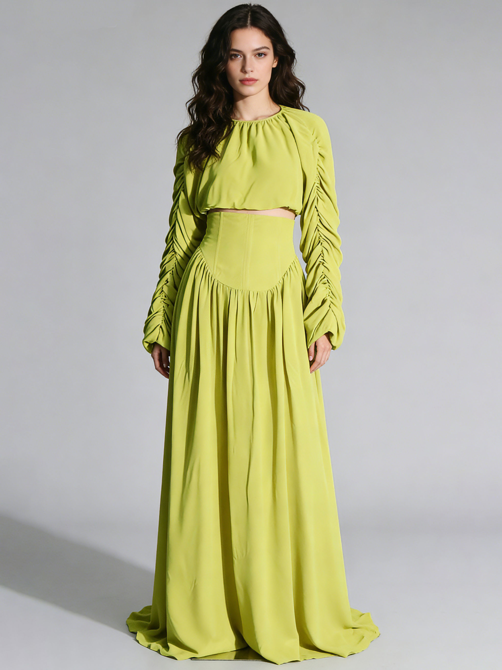 TWOTWINSTYLE Round Neck Spliced Pleated Top High Waist Skirt Sexy Set