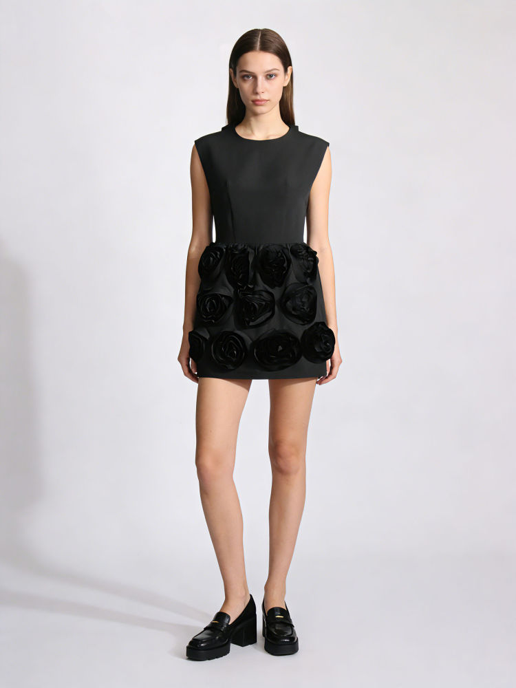 TWOTWINSTYLE Sleeveles Round Neck Patchwork 3D Flower Fashion Dress
