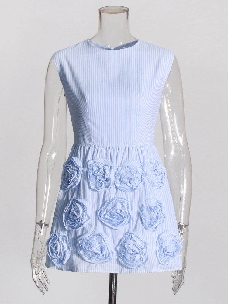 TWOTWINSTYLE Sleeveles Round Neck Patchwork 3D Flower Fashion Dress
