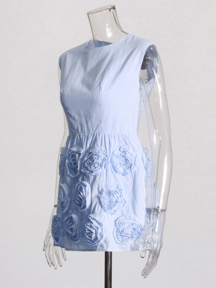 TWOTWINSTYLE Sleeveles Round Neck Patchwork 3D Flower Fashion Dress