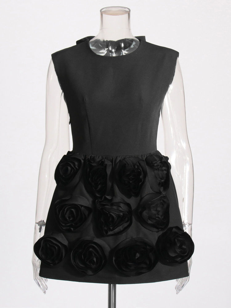 TWOTWINSTYLE Sleeveles Round Neck Patchwork 3D Flower Fashion Dress