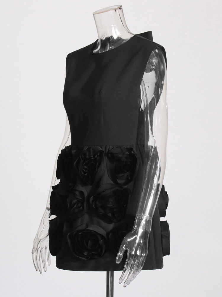 TWOTWINSTYLE Sleeveles Round Neck Patchwork 3D Flower Fashion Dress
