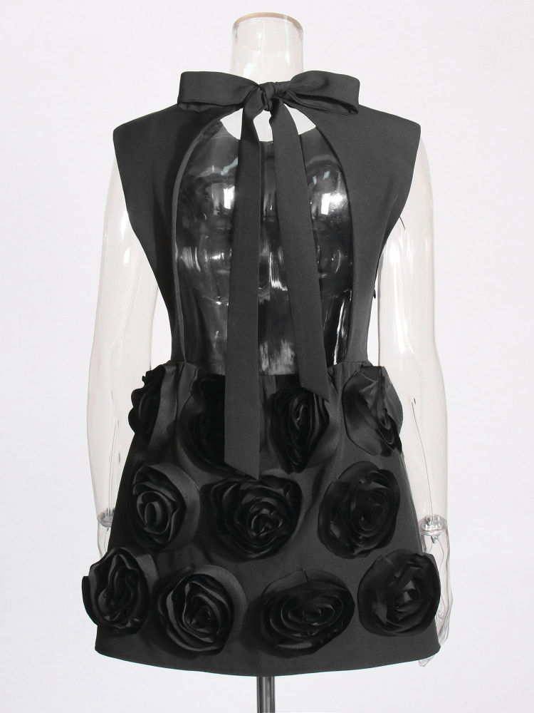 TWOTWINSTYLE Sleeveles Round Neck Patchwork 3D Flower Fashion Dress