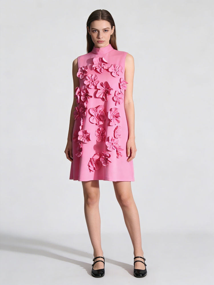 TWOTWINSTYLE Solid Stand Collar Sleeveles Designer Dress