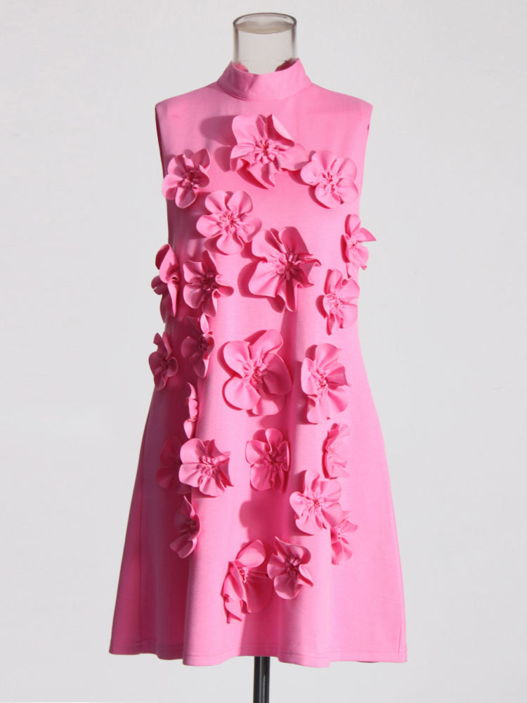 TWOTWINSTYLE Solid Stand Collar Sleeveles Designer Dress