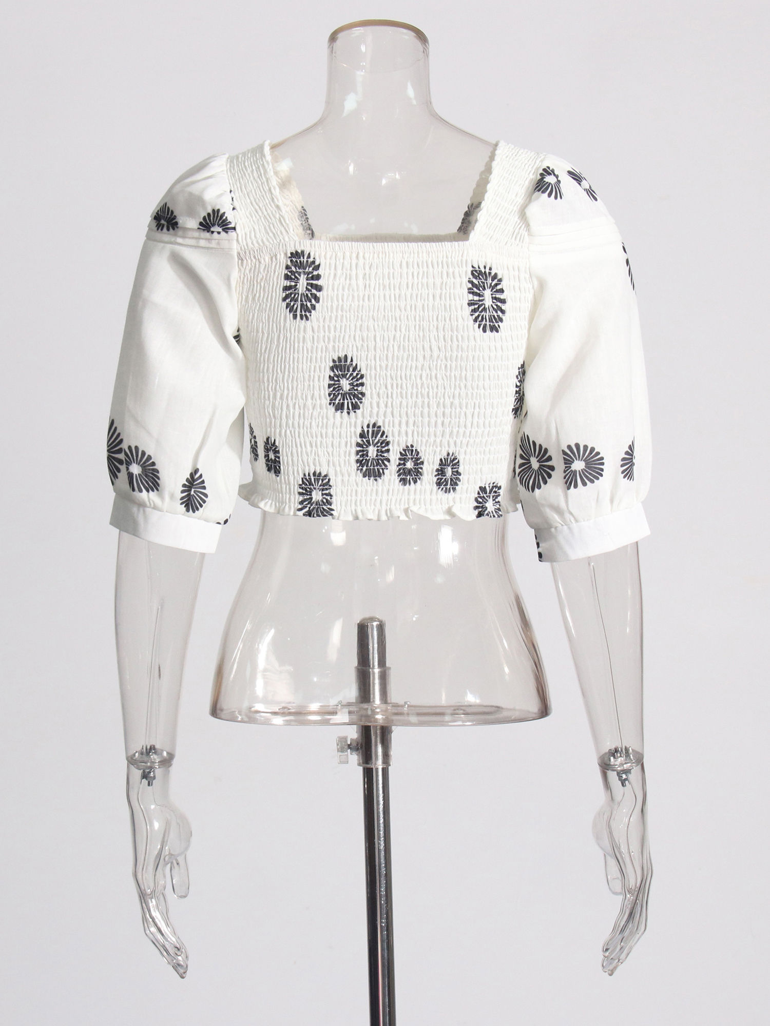 TWOTWINSTYLE Square Neckline Crop Top Patchwork Print Skirt Vintage Set