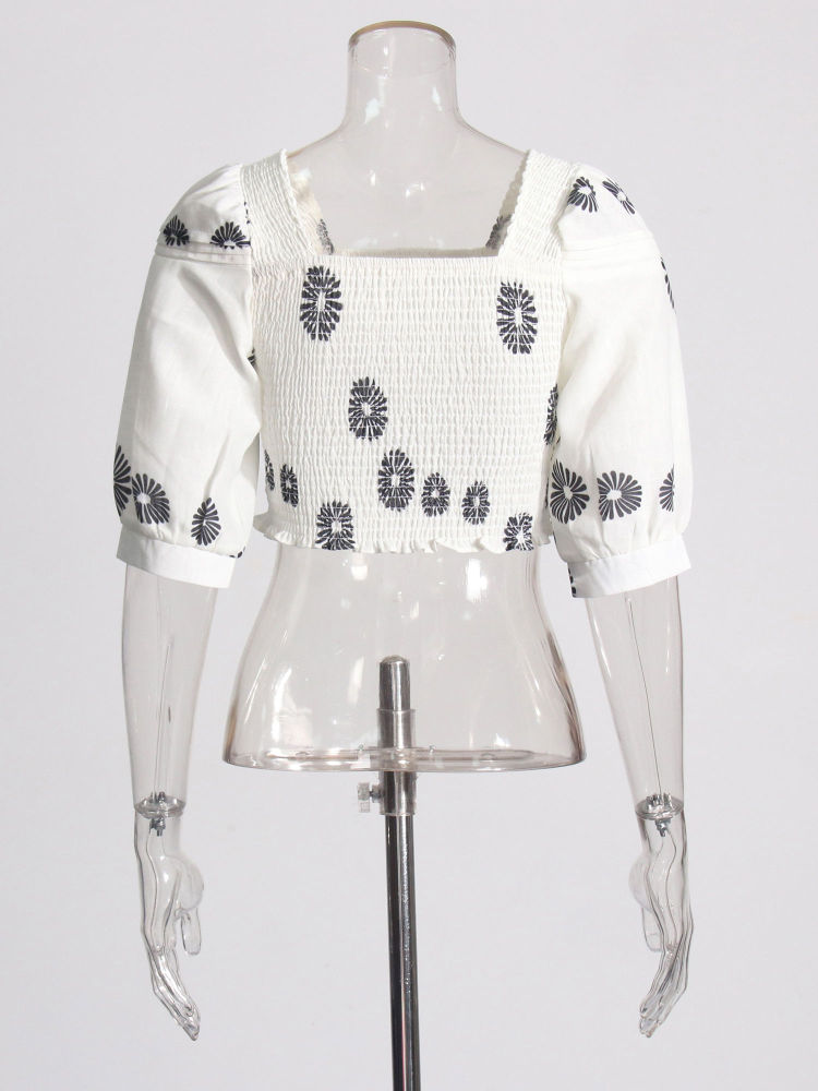 TWOTWINSTYLE Square Neckline Crop Top Patchwork Print Skirt Vintage Set