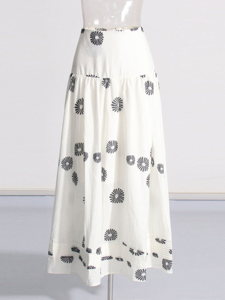 TWOTWINSTYLE Square Neckline Crop Top Patchwork Print Skirt Vintage Set