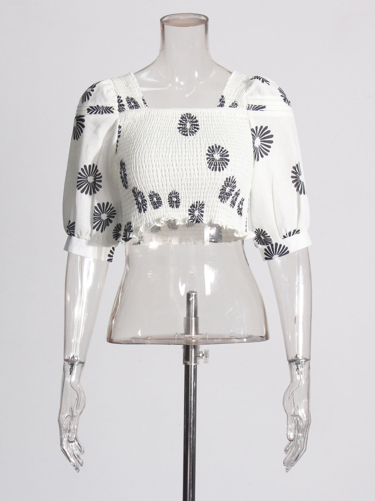 TWOTWINSTYLE Square Neckline Crop Top Patchwork Print Skirt Vintage Set