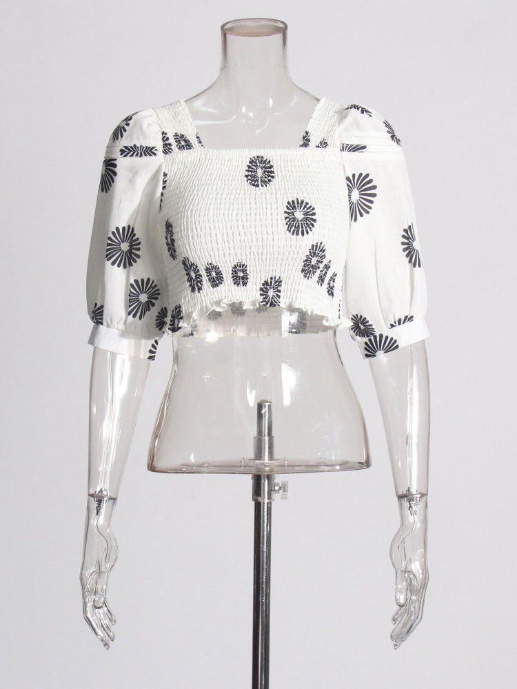 TWOTWINSTYLE Square Neckline Crop Top Patchwork Print Skirt Vintage Set
