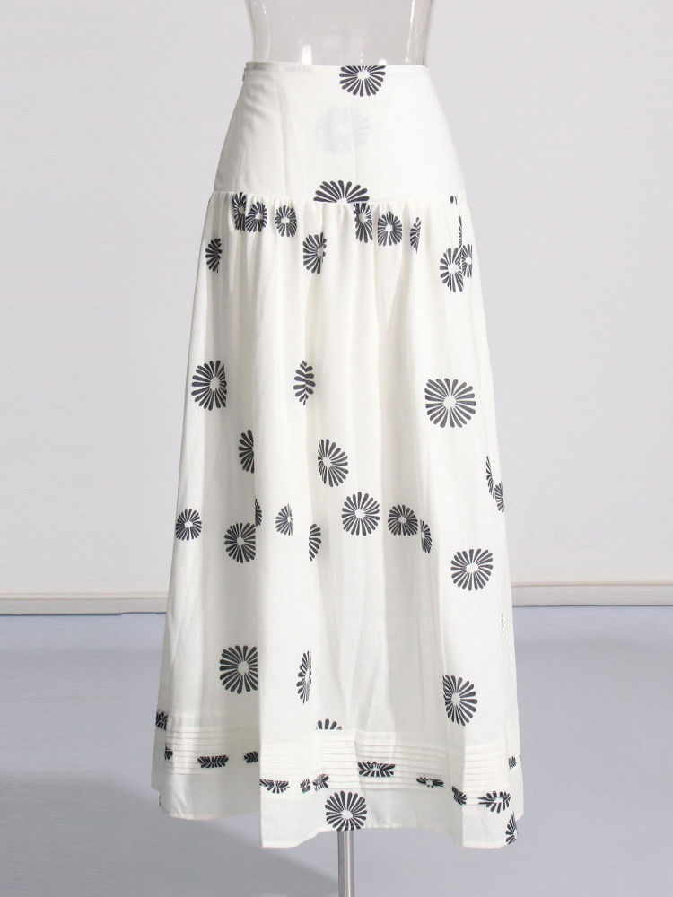 TWOTWINSTYLE Square Neckline Crop Top Patchwork Print Skirt Vintage Set