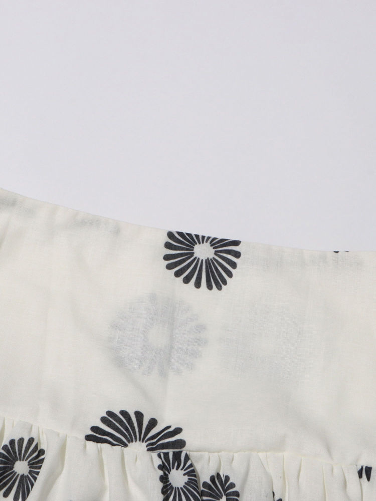 TWOTWINSTYLE Square Neckline Crop Top Patchwork Print Skirt Vintage Set