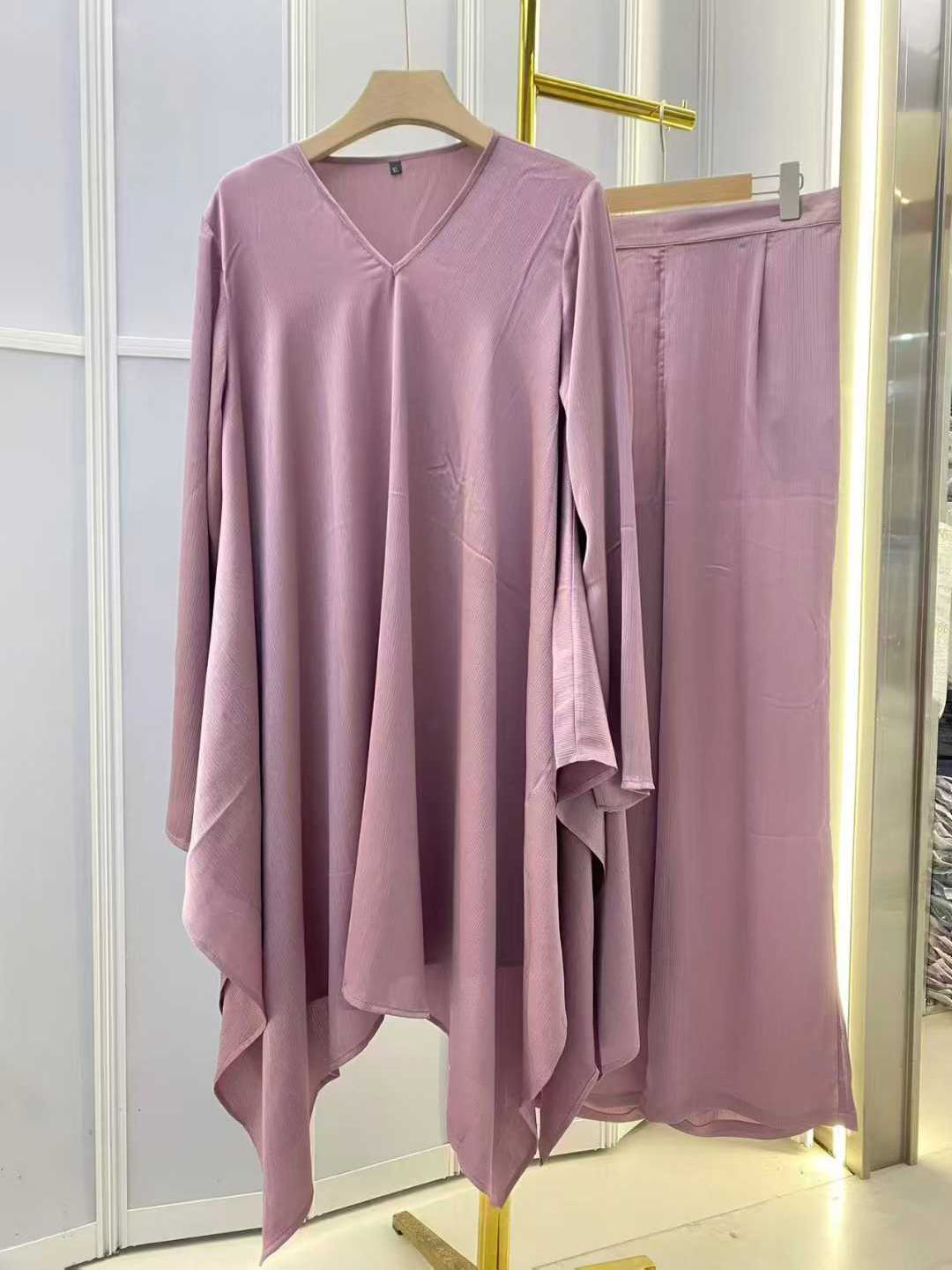 TWOTWINSTYLE V Neck Long Sleeve Irregular Hem Loose Pants Vintage Set