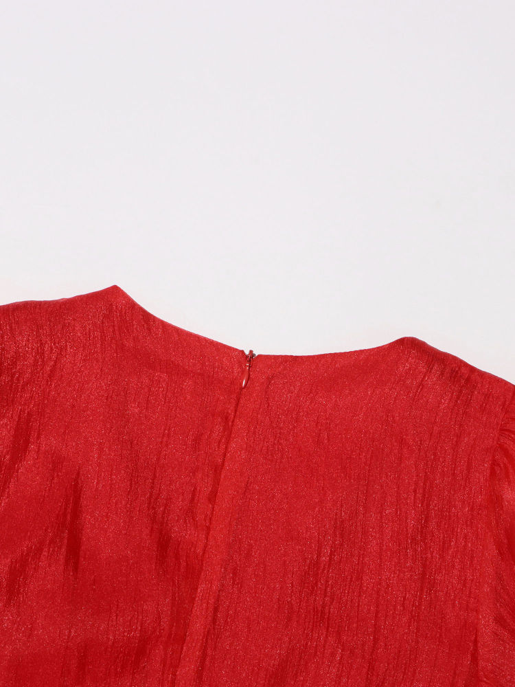TWOTWINSTYLE V Neck Long Sleeve Spliced Lace Up Vintage Dress