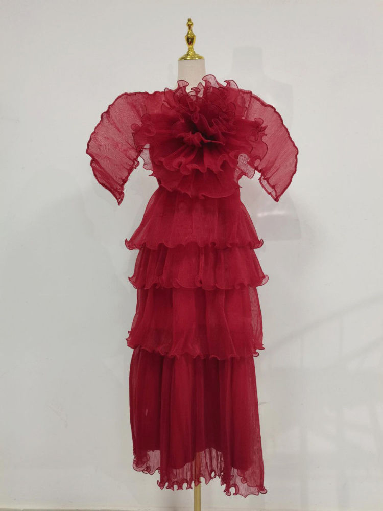TWOTWINSTYLE Designer Solid Ruffles Tunic Midi Dress