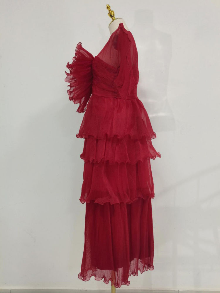 TWOTWINSTYLE Designer Solid Ruffles Tunic Midi Dress