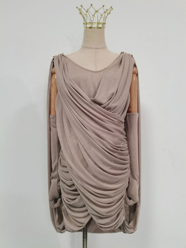 TWOTWINSTYLE Solid Deep V Neck Sleeveles Ruched Designer Dress
