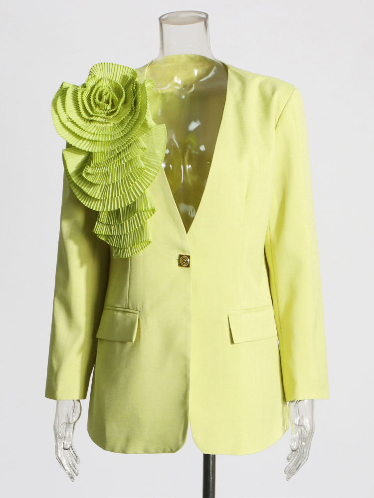TWOTWINSTYLE Deep V Neck Patchwork 3D Flower Casual Cost