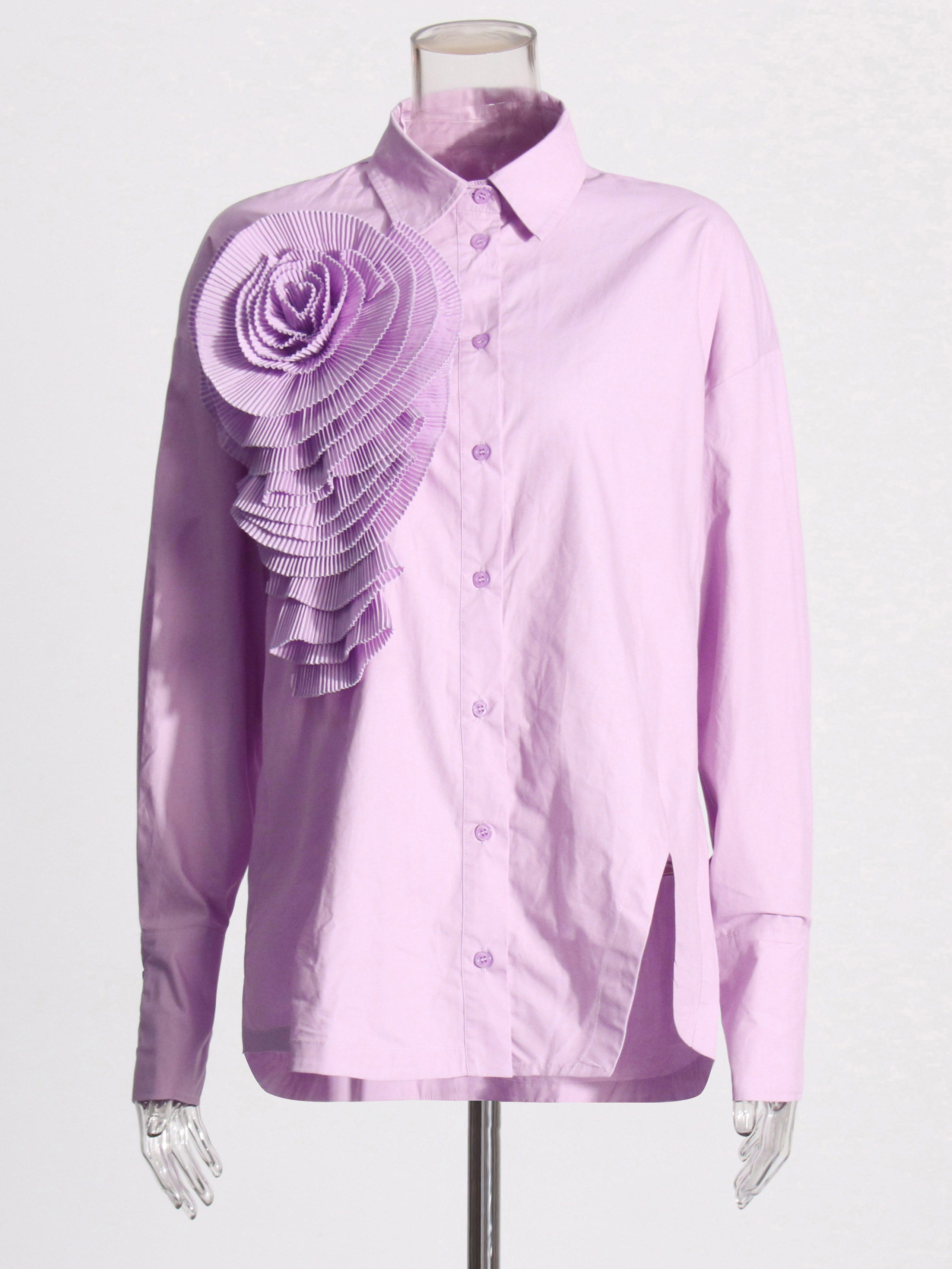TWOTWINSTYLE Lapel Irregular Hem Spliced 3D Flower Casual Shirt