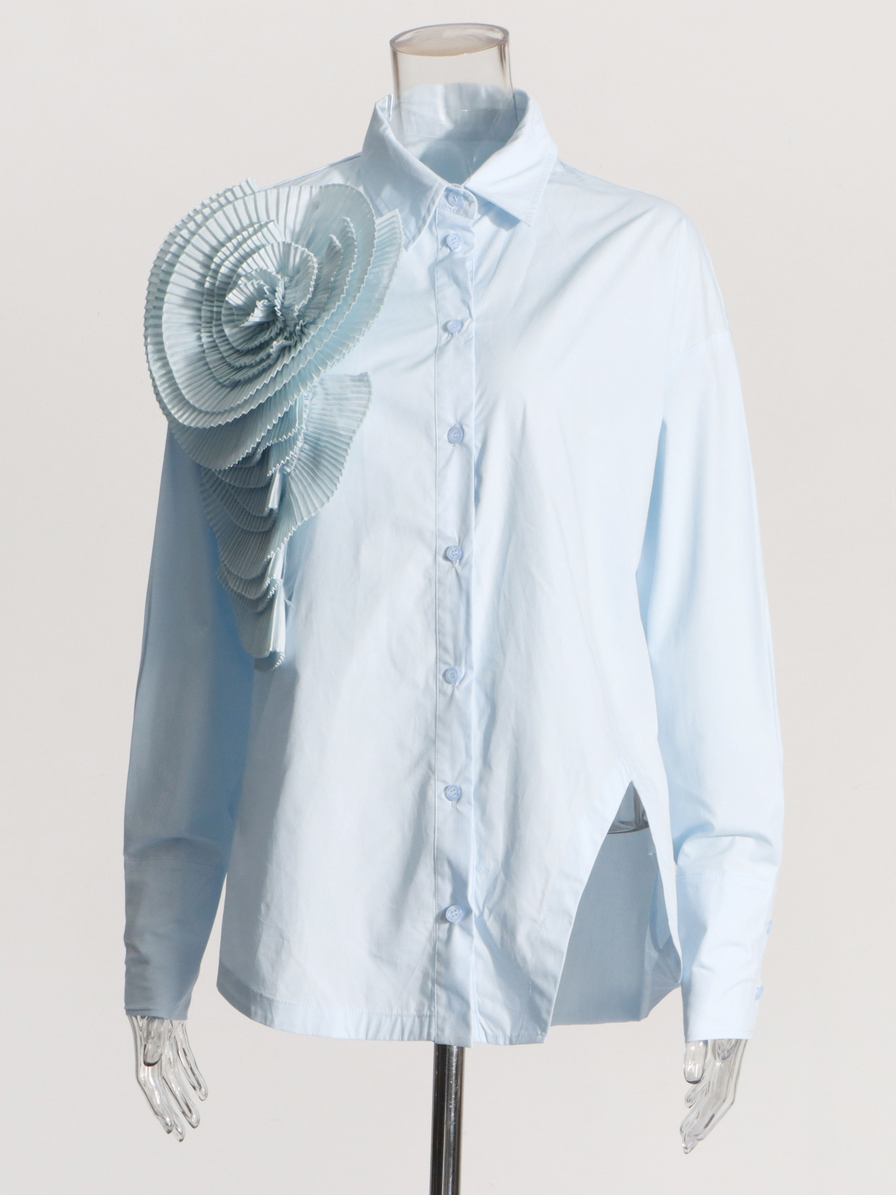 TWOTWINSTYLE Lapel Irregular Hem Spliced 3D Flower Casual Shirt