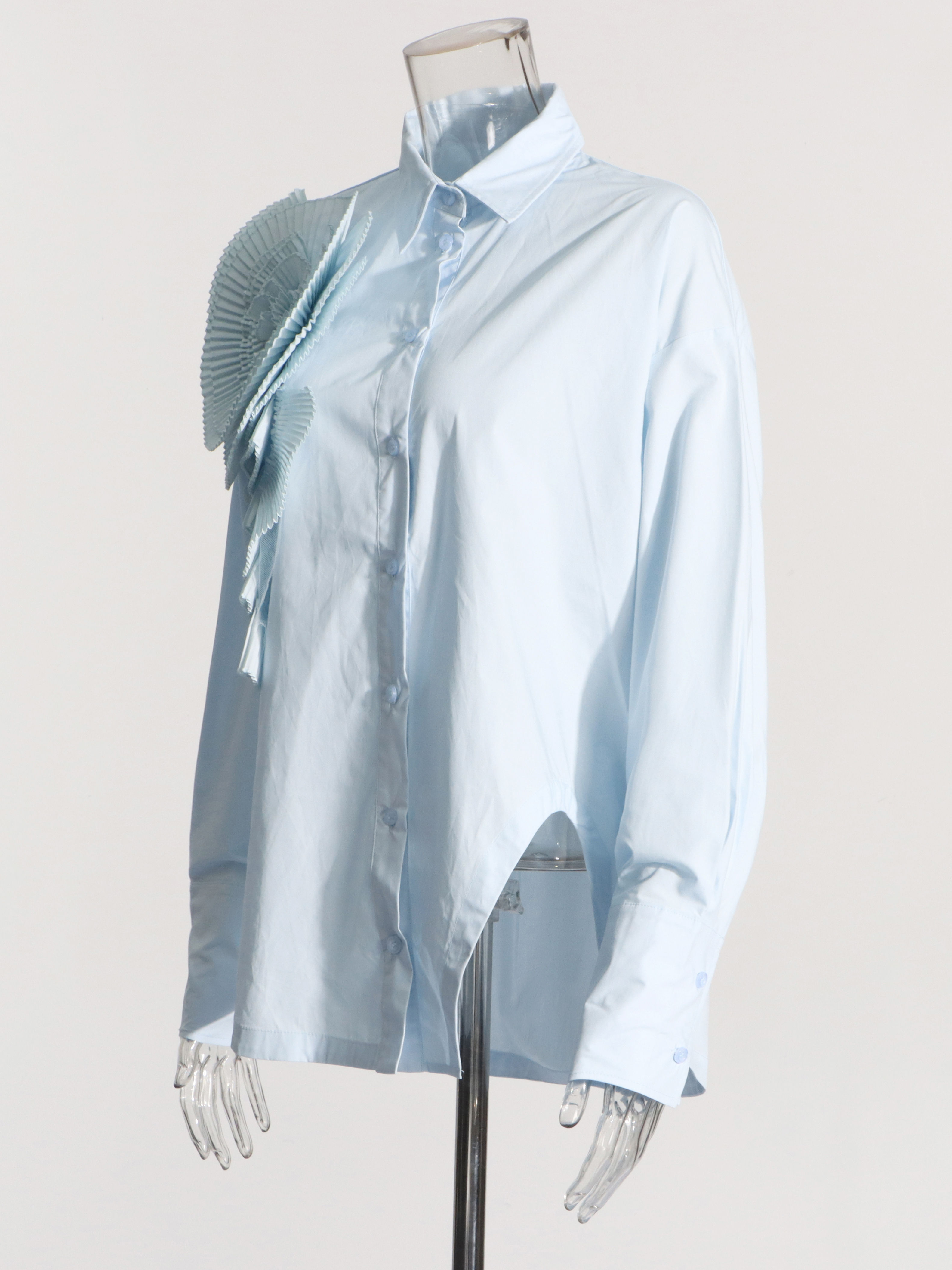 TWOTWINSTYLE Lapel Irregular Hem Spliced 3D Flower Casual Shirt