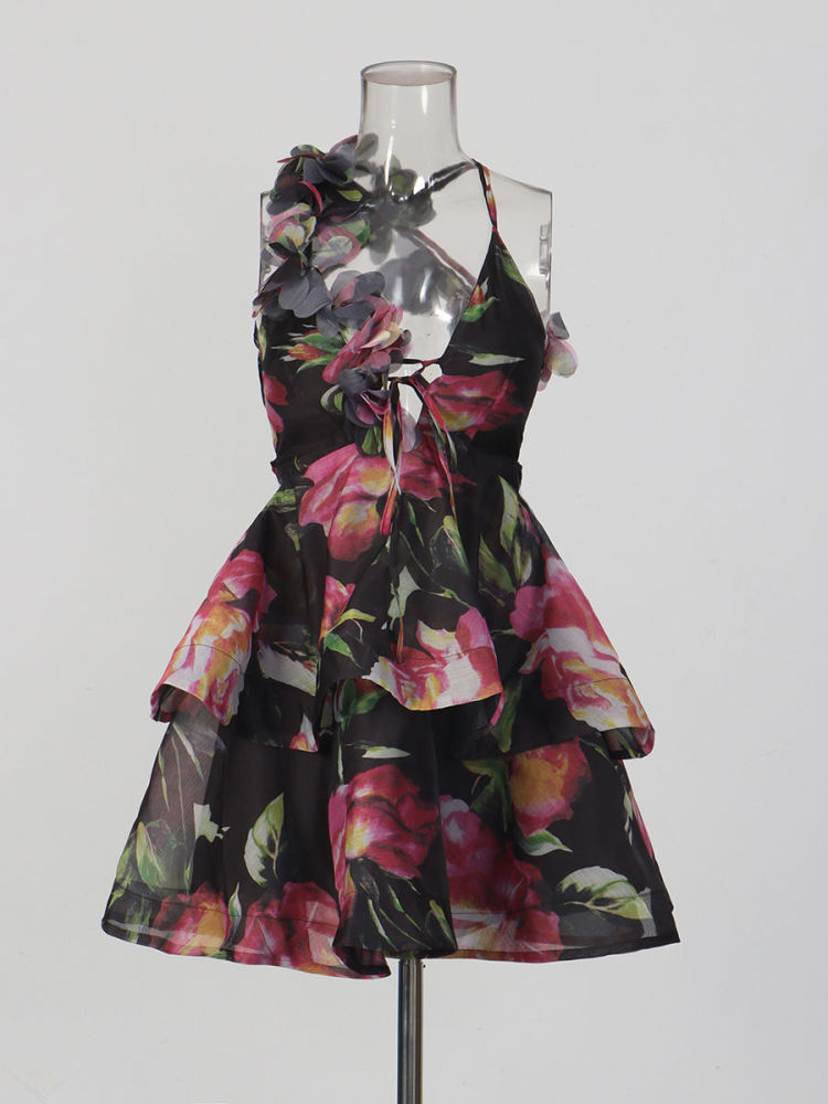 TWOTWINSTYLE Off Shoulder Spliced 3D Flower Tunic Designer Dress