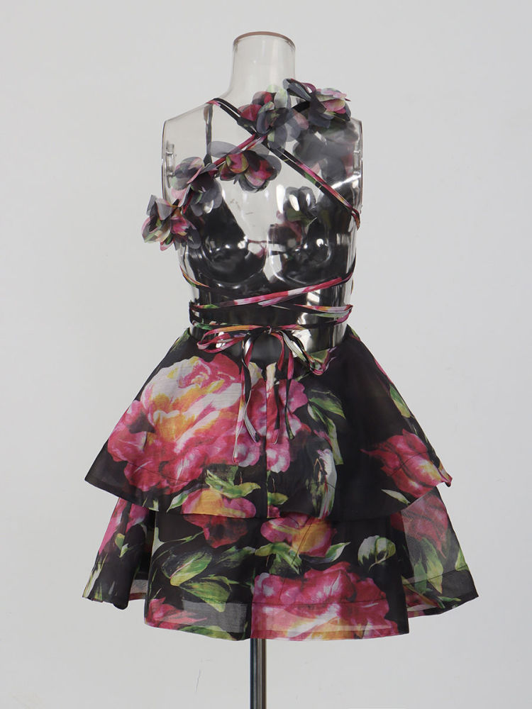 TWOTWINSTYLE Off Shoulder Spliced 3D Flower Tunic Designer Dress